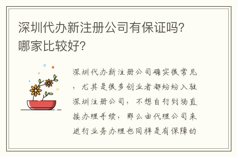深圳代辦新注冊(cè)公司有保證嗎？哪家比較好？