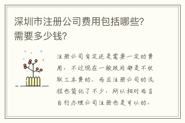 深圳市注冊公司費用包括哪些？需要多少錢？