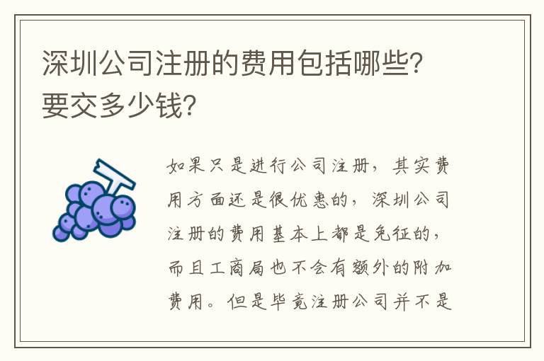 深圳公司注冊的費用包括哪些？要交多少錢？