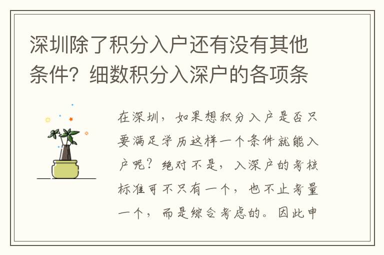深圳除了積分入戶還有沒有其他條件？細數(shù)積分入深戶的各項條件