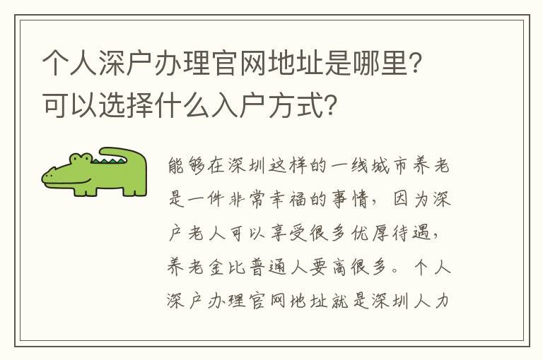 個(gè)人深戶辦理官網(wǎng)地址是哪里？可以選擇什么入戶方式？