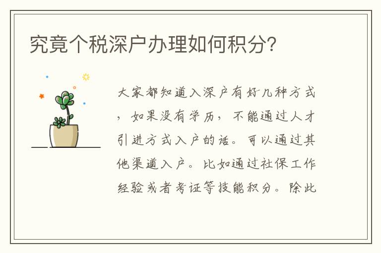 究竟個(gè)稅深戶辦理如何積分？