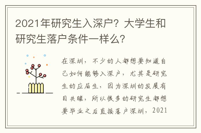 2021年研究生入深戶？大學(xué)生和研究生落戶條件一樣么？
