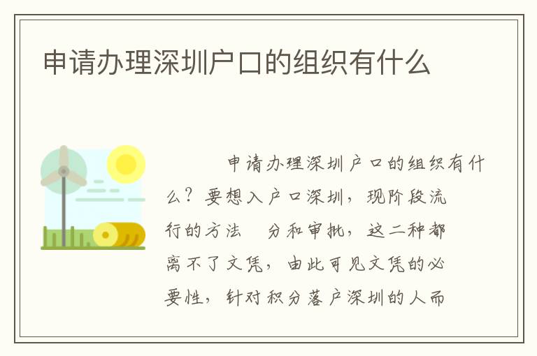 申請辦理深圳戶口的組織有什么