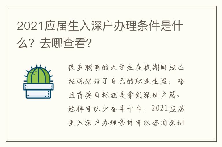 2021應屆生入深戶辦理條件是什么？去哪查看？