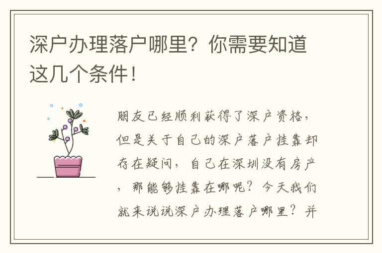 深戶辦理落戶哪里？你需要知道這幾個(gè)條件！