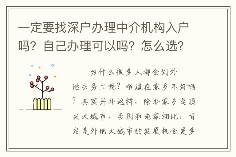一定要找深戶辦理中介機構(gòu)入戶嗎？自己辦理可以嗎？怎么選？