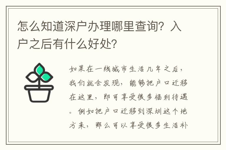 怎么知道深戶辦理哪里查詢？入戶之后有什么好處？