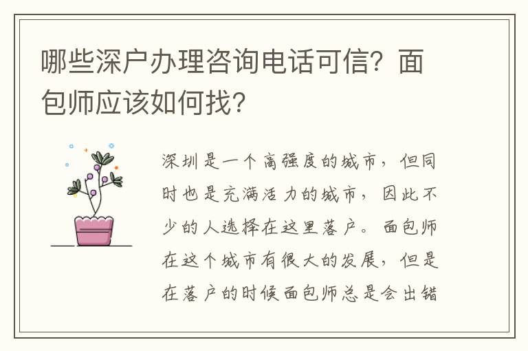 哪些深戶辦理咨詢電話可信？面包師應(yīng)該如何找？