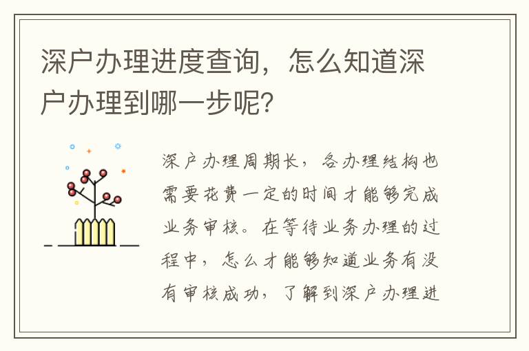 深戶辦理進度查詢，怎么知道深戶辦理到哪一步呢？