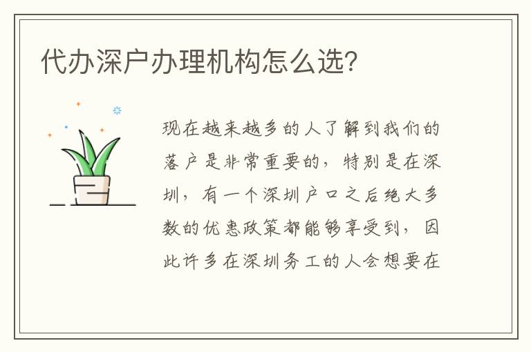 代辦深戶辦理機(jī)構(gòu)怎么選？