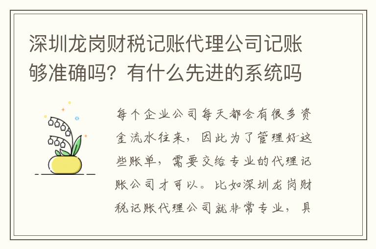 深圳龍崗財(cái)稅記賬代理公司記賬夠準(zhǔn)確嗎？有什么先進(jìn)的系統(tǒng)嗎？