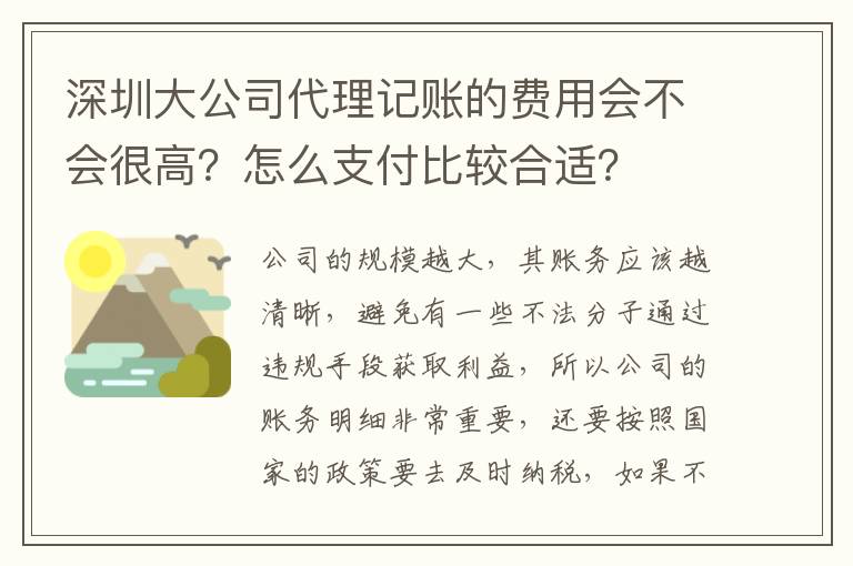 深圳大公司代理記賬的費(fèi)用會(huì)不會(huì)很高？怎么支付比較合適？